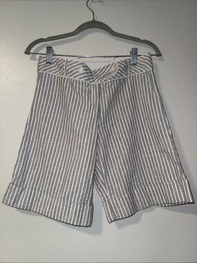 Striped Gray Linen-Blend Women's Shorts